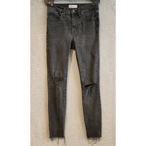 Madewell Jeans Womens 26 Black High Rise Skinny Distressed Raw Hem Stretch Denim